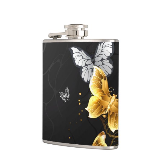 Goud en witte vlinders heupfles (Links)