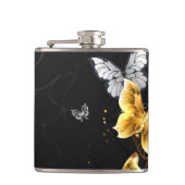 Goud en witte vlinders heupfles (Voorkant)