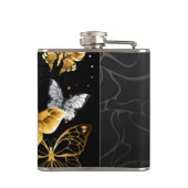 Goud en witte vlinders heupfles (Achterkant)