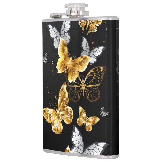 Goud en witte vlinders heupfles (Links)
