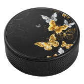 Goud en witte vlinders hockey puck (3/4)