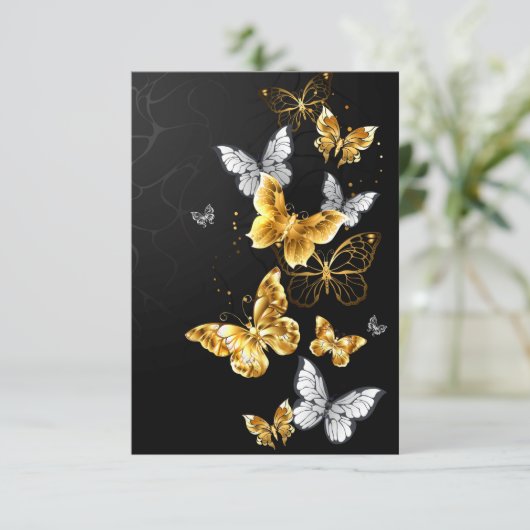 Goud en witte vlinders informatiekaartje (Staand voorkant)