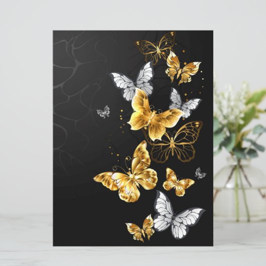Goud en witte vlinders kaart (Staand voorkant)