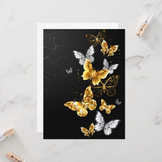 Goud en witte vlinders kaart (Voorkant / Achterkant in situ)