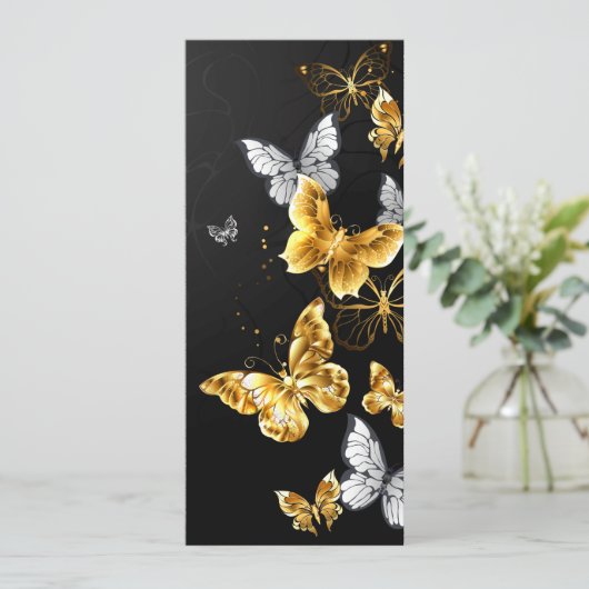 Goud en witte vlinders kaart (Staand voorkant)