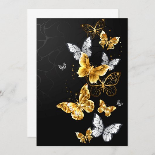 Goud en witte vlinders kaart (Voorkant / Achterkant)