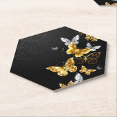 Goud en witte vlinders kartonnen onderzetters (Schuin)