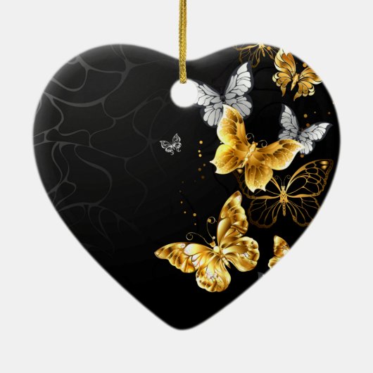 Goud en witte vlinders keramisch ornament (Achterkant)