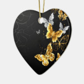 Goud en witte vlinders keramisch ornament (Links)