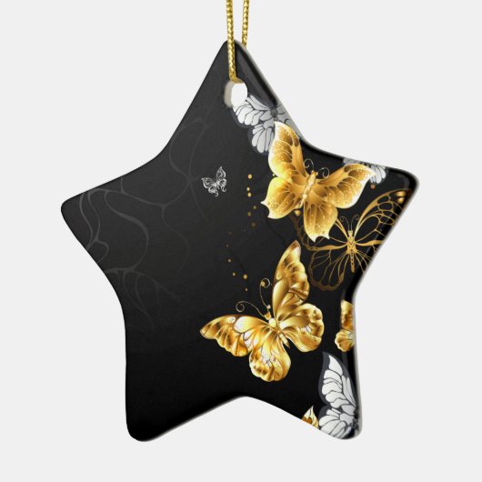 Goud en witte vlinders keramisch ornament (Links)