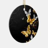 Goud en witte vlinders keramisch ornament (Rechts)