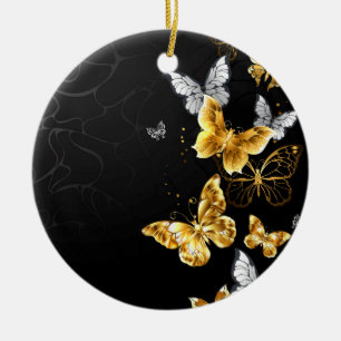 Goud en witte vlinders keramisch ornament