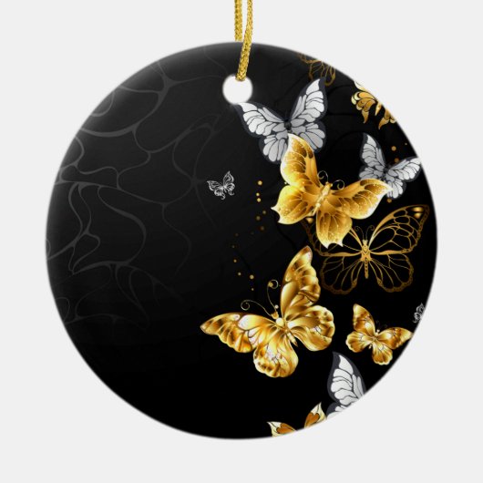 Goud en witte vlinders keramisch ornament (Voorkant)