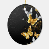 Goud en witte vlinders keramisch ornament (Links)