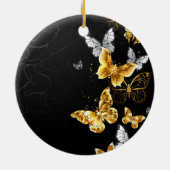 Goud en witte vlinders keramisch ornament (Achterkant)