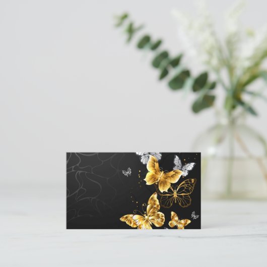 Goud en witte vlinders klantenkaartje (Staand voorkant)
