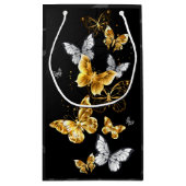 Goud en witte vlinders klein cadeauzakje (Achterkant)