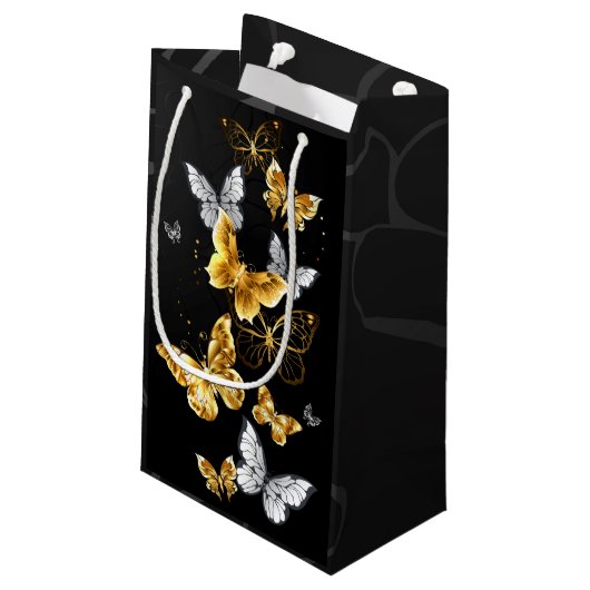Goud en witte vlinders klein cadeauzakje (Achterkant Gekanteld)