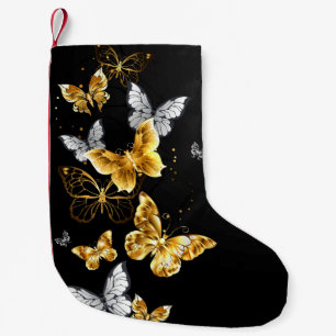 Goud en witte vlinders kleine kerstsok