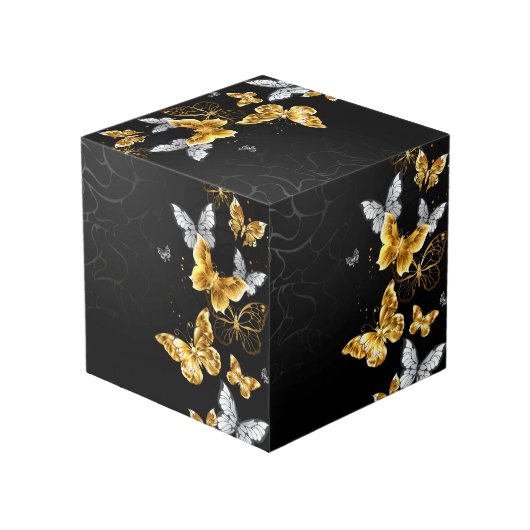 Goud en witte vlinders kubus (Achter hoekig)