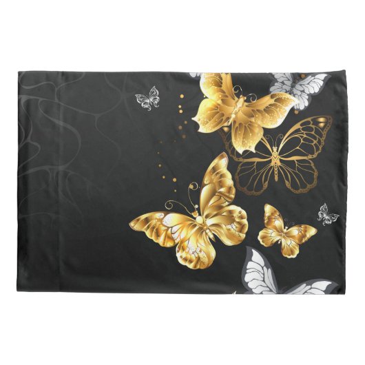 Goud en witte vlinders kussensloop (Achterkant-Links)