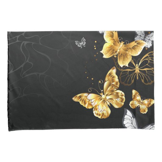 Goud en witte vlinders kussensloop (Voorkant-Rechts)