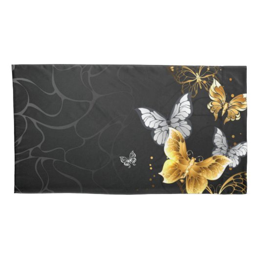 Goud en witte vlinders kussensloop (Achterkant-Rechts)