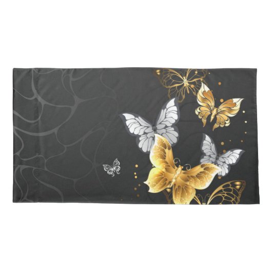 Goud en witte vlinders kussensloop (Achterkant-Links)