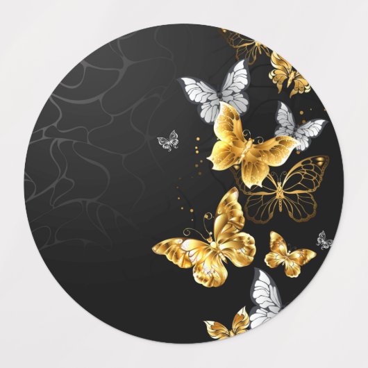 Goud en witte vlinders labels (Design 1)