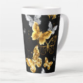Goud en witte vlinders latte mok (Rechterhoek)
