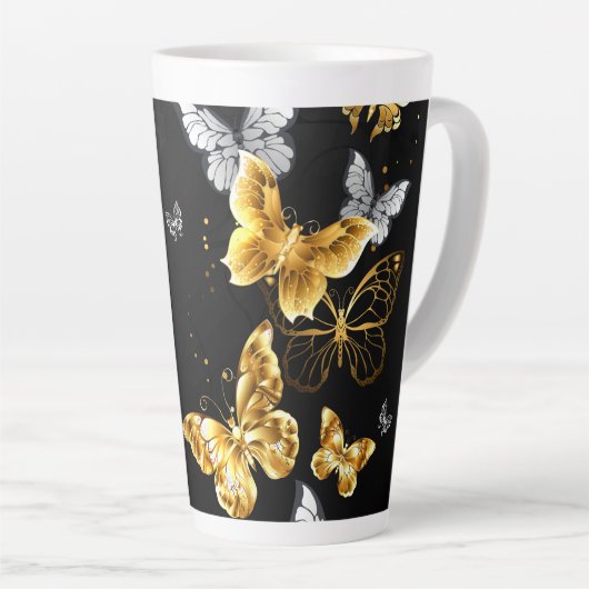 Goud en witte vlinders latte mok (Rechterhoek)