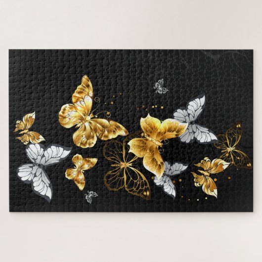 Goud en witte vlinders legpuzzel (Horizontaal)