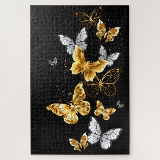 Goud en witte vlinders legpuzzel (Verticaal)