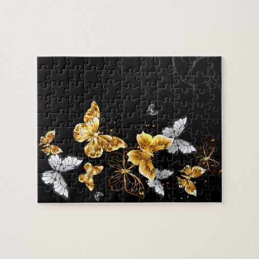 Goud en witte vlinders legpuzzel (Horizontaal)