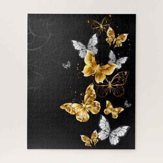 Goud en witte vlinders legpuzzel (Verticaal)