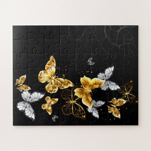 Goud en witte vlinders legpuzzel (Horizontaal)