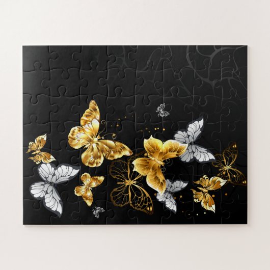 Goud en witte vlinders legpuzzel (Horizontaal)