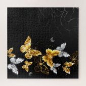 Goud en witte vlinders legpuzzel (Horizontaal)