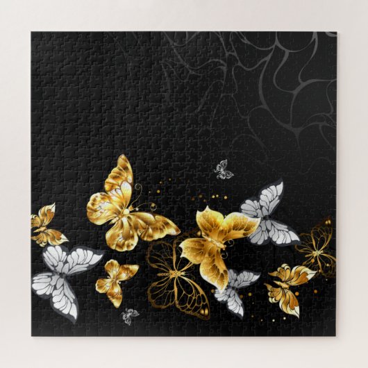 Goud en witte vlinders legpuzzel (Horizontaal)