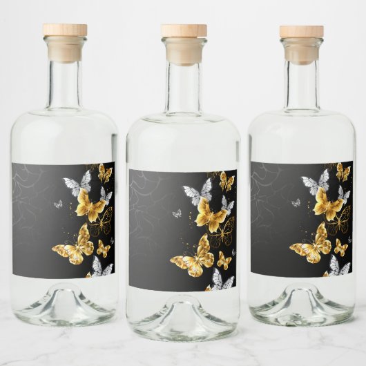 Goud en witte vlinders likeurfles etiket (Flessen)