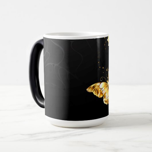 Goud en witte vlinders magische mok (Voorkant links)