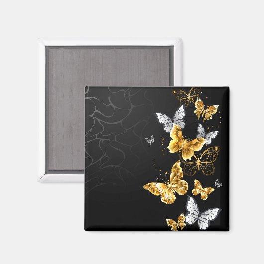 Goud en witte vlinders magneet (Voorkant / Achterkant)