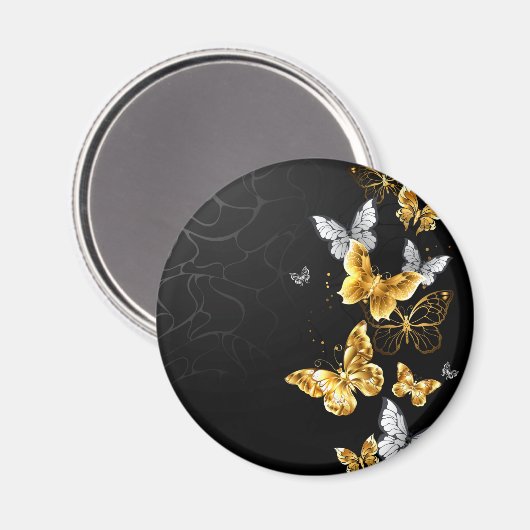 Goud en witte vlinders magneet (Voorkant / Achterkant)