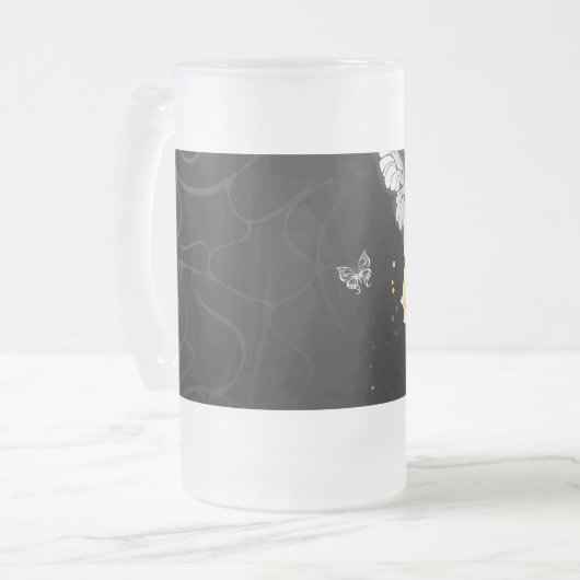 Goud en witte vlinders matglas bierpul (Voorkant links)