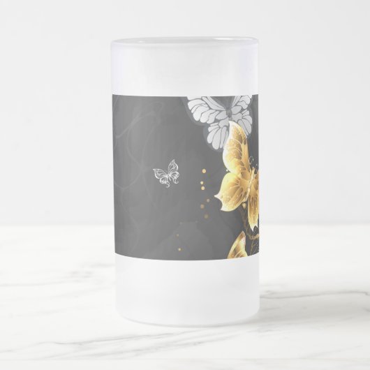 Goud en witte vlinders matglas bierpul (Center)