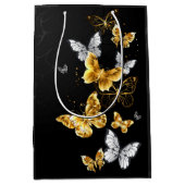 Goud en witte vlinders medium cadeauzakje (Voorkant)