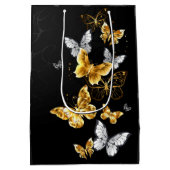 Goud en witte vlinders medium cadeauzakje (Achterkant)