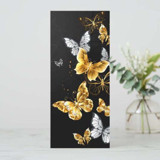 Goud en witte vlinders menu (Staand voorkant)