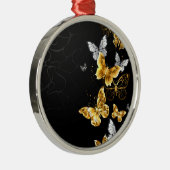 Goud en witte vlinders metalen ornament (Rechts)