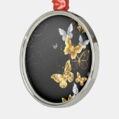 Goud en witte vlinders metalen ornament (Links)
